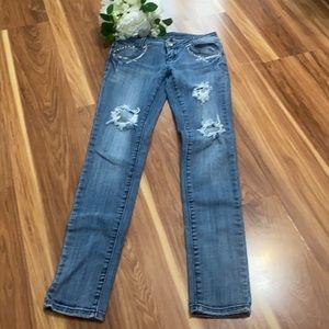 LA Idol Distressed Jeans with Rhinestone Details